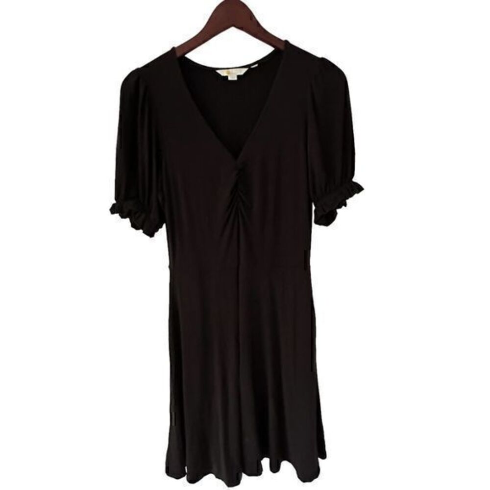 Boden Black Viscose V Neck Puff Sleeves Midi Jersey‎ Dress Size 4R